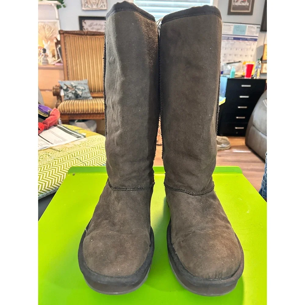 Skechers Australia Womens Tall Suede Boots Chocolate Brown Shearling Style 8 1/2